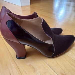 John Fluevog Burgundy Leather, Patent and Ponyskin Pumps Sz.10